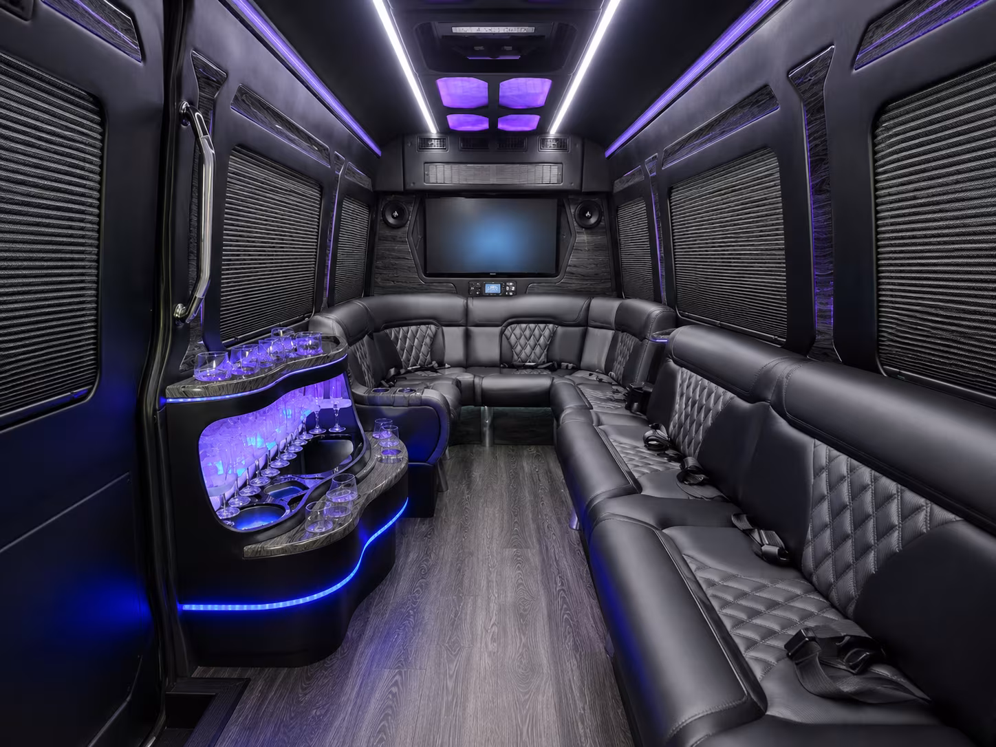 commerce city 40 passenger party bus inside